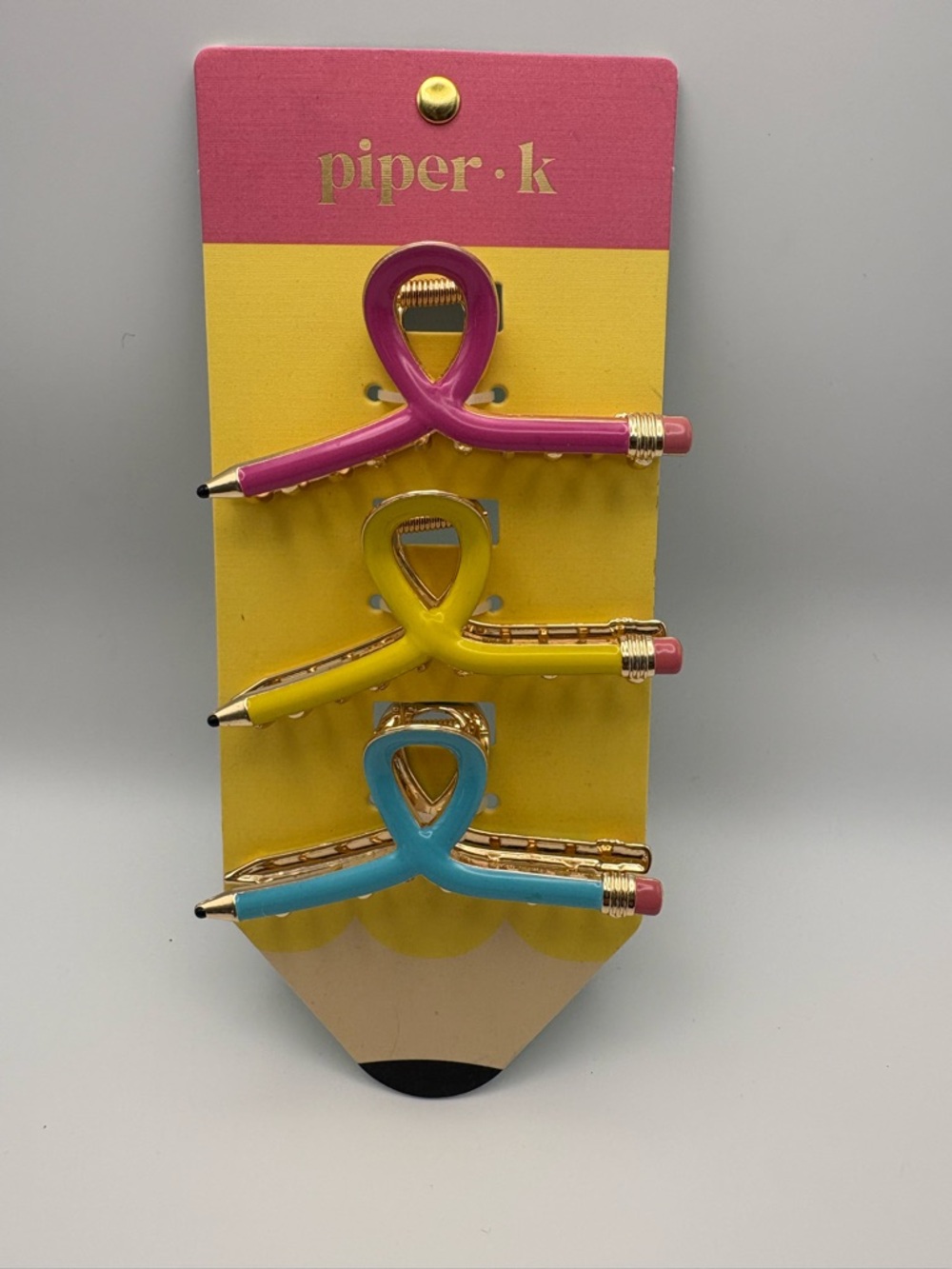 Piper•k Ribbon Pencil Clip Set - Pink, Yellow, Blue